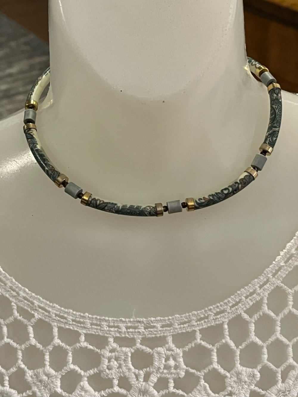 Vintage Hand-Painted Porcelain Tube Choker